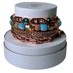 Bomb Party Spring 2025 Stacks Perfectly Paired Rose Gold Aqua 4pc Bracelet Set